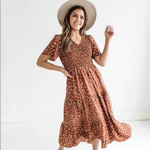 Rust floral midi dress L